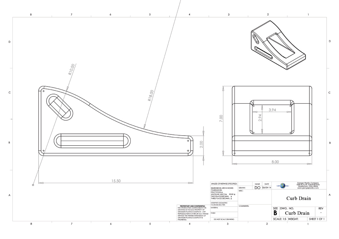 Curb Drain, Thru the Curb Drain, Under Sidewalk Drain, Rotomolded Curb Drain, Plastic Curb Drain